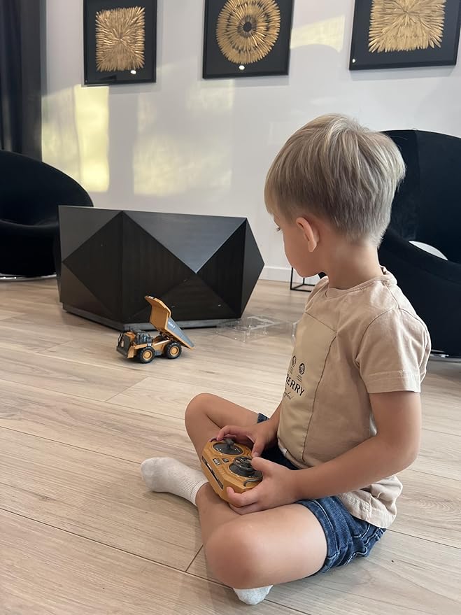 RC Dump Truck Toy, 9-Channel Remote Control Toy with Metal Bed & Light, Rechargeable Battery, Kids Construction Vehicle Truck for 3+ Boys, Perfect 2024 Kid Birthday Gift for Ages 3-12