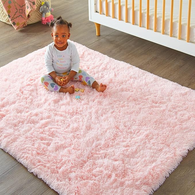Ophanie Pink Area Rugs for Bedroom Girls, 6x9 Kids Fluffy Fuzzy Furry Shag Carpet, Plush Soft Cute Baby Shaggy Bedside Indoor Floor Rug for Teen Dorm Home Decor Aesthetic, Nursery