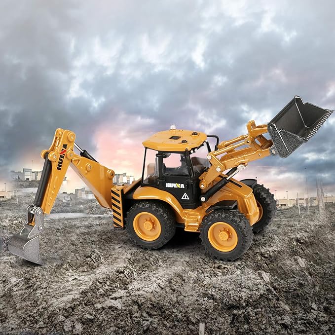 duturpo 1/50 Scale Metal Diecast Backhoe Loader Toy, Metal Play Construction Vehicles Trucks Toy for Boys