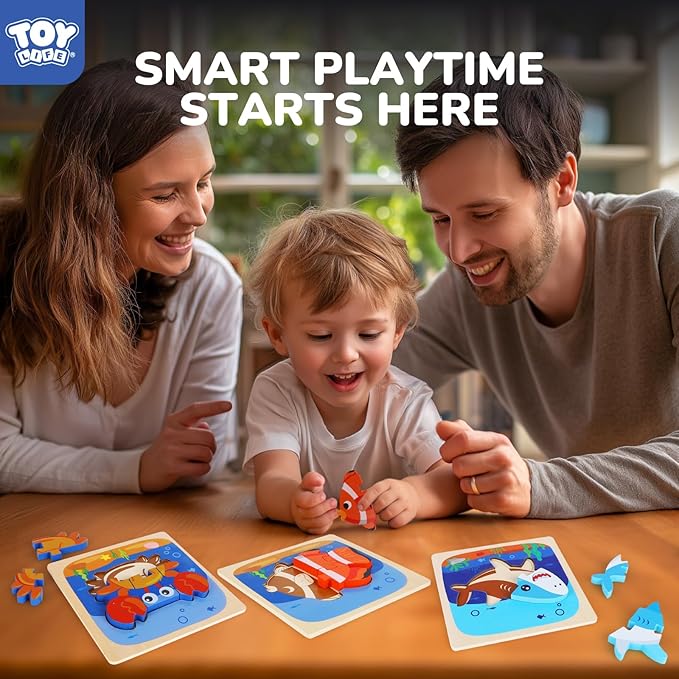 TOY Life Wooden Puzzles for Toddlers 2-4, Sea Animals Puzzles for Toddlers 1-3, Wood Puzzles Educational Montessori Toys Gifts for 1 2 3 Year Old, Baby Kids Learning Toy