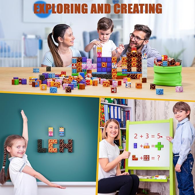 Magnetic Blocks - Build Magnet World Magic Portal Set, Magnetic Tiles Building Blocks Toddler Toys STEM Sensory Outdoor Toys for 3+ Year Old Boys & Girls, Creative Kids Games Kids Toys-120PCS