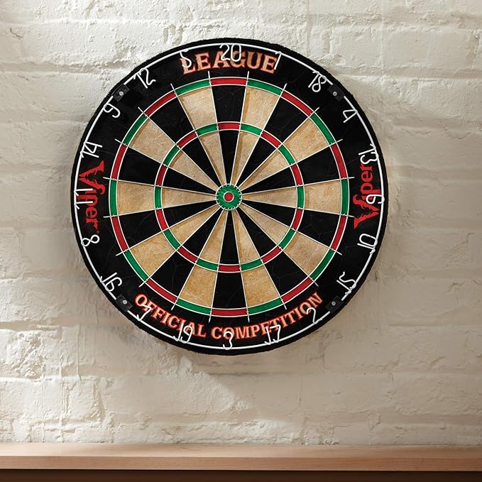 Viper League Regulation Bristle Steel Tip Dartboard Set with Staple-Free Bullseye, Galvanized Metal Thin Radial Spider Wire; High-Grade Compressed Sisal Board with Rotating Number Ring Extending Life