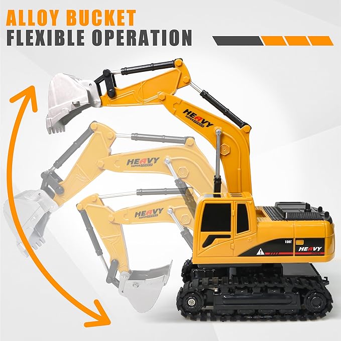 AISYAH Construction Bulldozer and RC Excavator Toy Set - RC Construction Vehicles Toy with Rechargeable Batteries, Lights and Sounds, Present for Toddlers 6-12 Year Kids