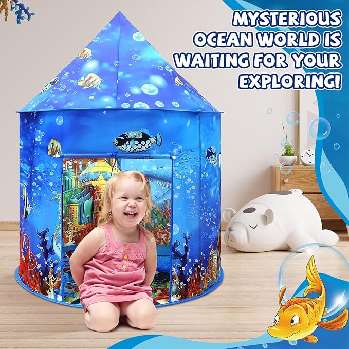 Ocean Kids Play Tent Princess Toys Under Water Kids Tent Mermaid Playhouse Indoor for Girls Toddler Tents Inside Sensory Play House Ages 3-5,4-7 as Birthday Gift
