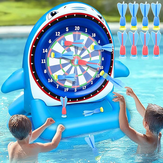 45" Large Inflatable Pool Toys Shark Dart Board with 8 Sticky Darts, Swimming Pool Floats Water Games for Kids Adults Family Summer Beach Yard Outdoor Play Cool Party Gift for Boys Girls 6-12 Years