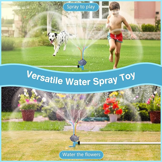 MoKo Water Sprinkler for Kids, Shark Toddler Outdoor Toys with 4 Wiggle Tubes and Hose Clamp, Outdoor Play Toys Spray Up to 8ft, Summer Water Toys Sprinklers for Yard Lawn Garden Pool, Gray