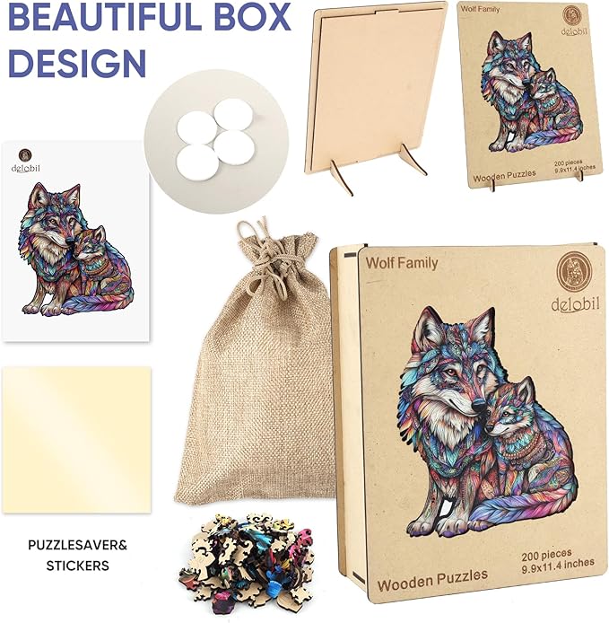 Wooden Puzzles for Adults, Wolf Family Jigsaw Puzzles 500 Pieces, 17.3x14.9in, Unique Shaped Cool Animal Wood Adult Puzzle, Best Gifts for Adults and Kids Family Game