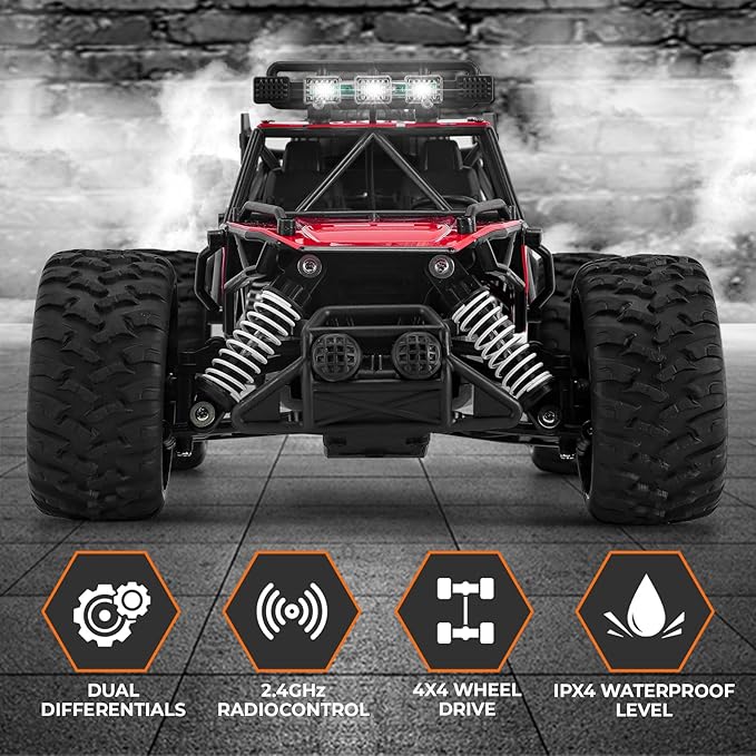 RC Cars 1:14 Scale Remote Control Car, High-Speed 25Km/h All-Terrain Electric Toys, 2WD Off-road Vehicles, With Two Rechargeable Batteries, Suitable For Boys and Girls Children Adult Use(Red)