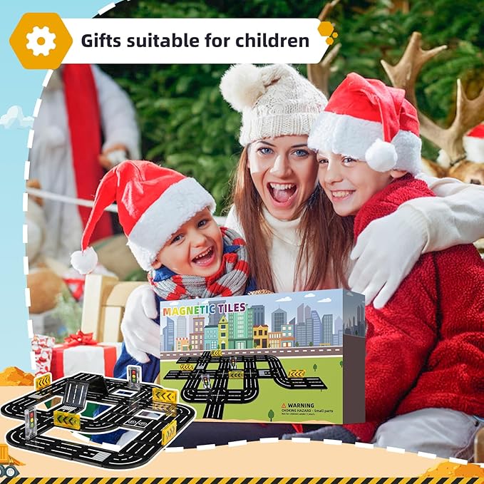 Magnetic Tiles Road Expansion Pack, Magnetic Building Blocks Construction Toys for 3+Year Old Boys Girls, Kids Toy Montessori Toys for Toddler.