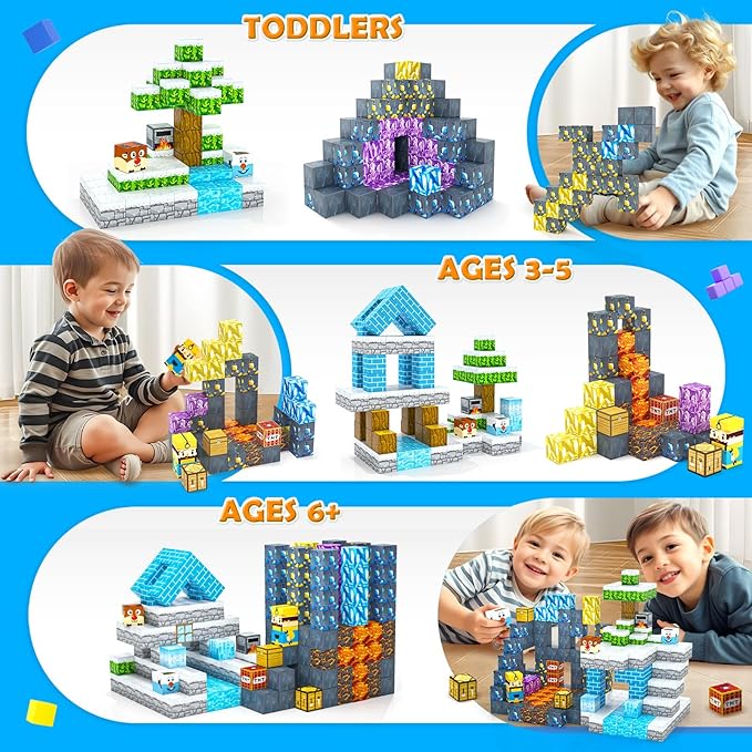 120PCS Magnetic Blocks-Build Mine Magnet World Ice & Sword Edition, Building Blocks Kids Toys STEM Sensory Toys for Ages 3-4 5-7 8-13, Gifts for 3 4 5 6 7 8 Year Old Boys Girls