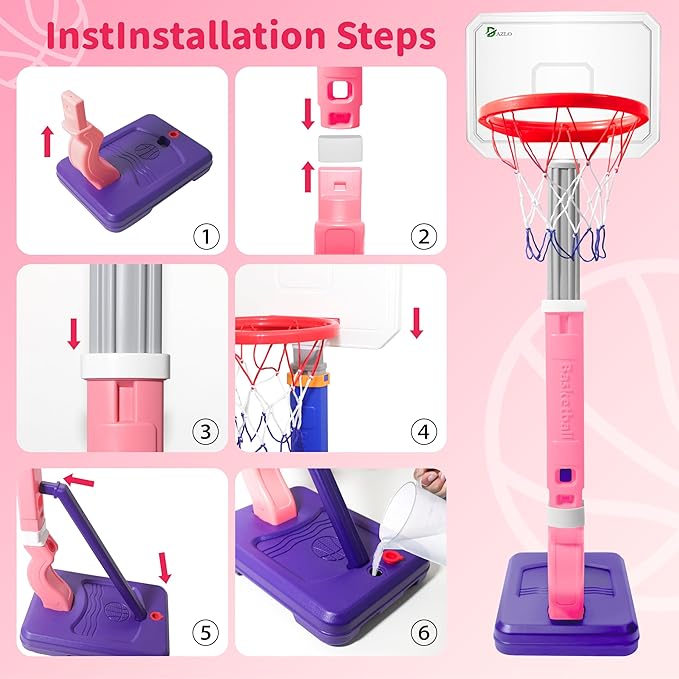 Toddler Basketball Hoop with Adjustable Height (27.6" to 54.4") – Kids Basketball Hoop Including 4 Basketballs, 2 Sensory Balls, Stickers & Inflator – Indoor/Outdoor Play for Ages 3-12