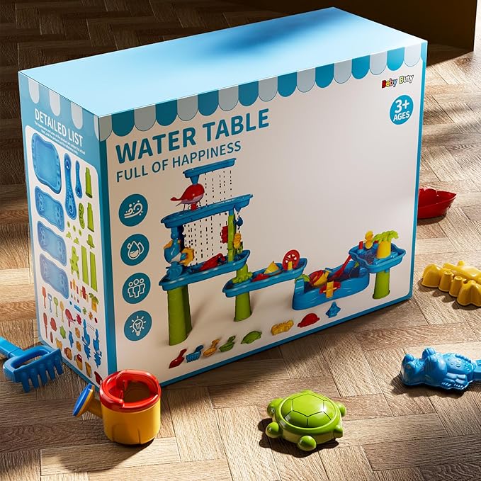 5-Tier Water Table for Toddlers Kids 3-5 4-8, Sand and Water Play Set with Rain Showers Pond, Summer Outdoor Toys Beach Toys Water Sensory Table, Birthday Party Gifts for Kids Boys Girls