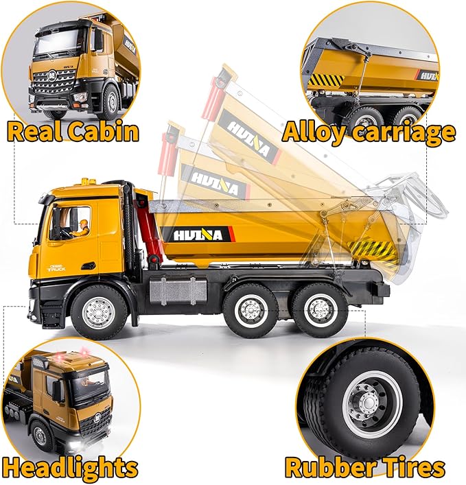 RC Dump Truck Toy, 10CH Remote Control Dump Truck for Boys, Heavy Duty Metal Construction Vehicles, 7KG+ Load Capacity, Birthday Gifts Ideas for Kids Adults, 1/14 Scale Trucks (with Gift)