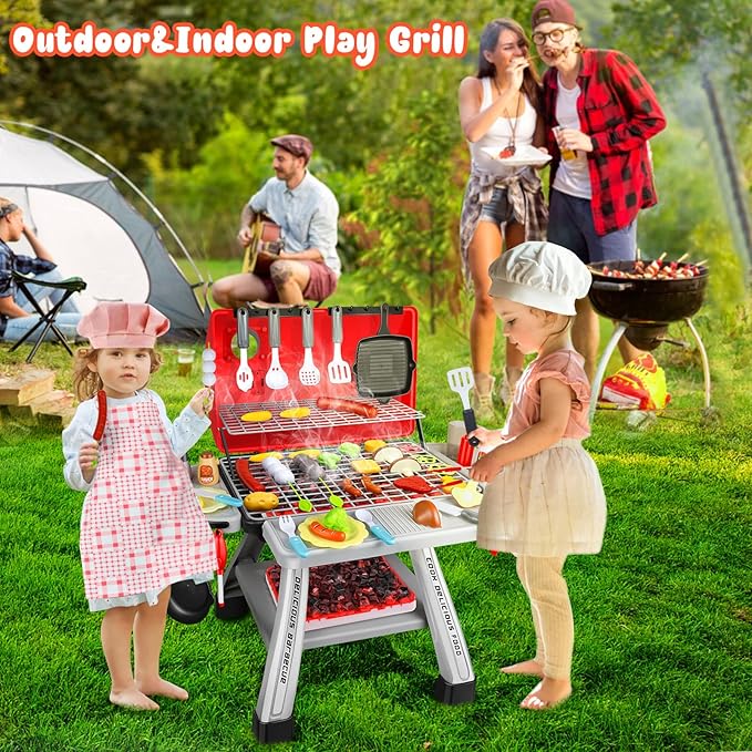 41Pcs Toy Grill Kids Grill Playset with Sound & Light for Toddlers - Kids BBQ Grill Playset for Indoor and Outdoor Kitchen Playset for Kids