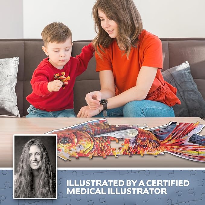 Goldfish Animal Anatomy Floor Puzzle | 100-Piece Double Sided Jigsaw Puzzle | Large-Sized, Over 4 Feet Scientifically Accurate Illustration - Fun and Educational Toy for Kids, Toddlers and Families