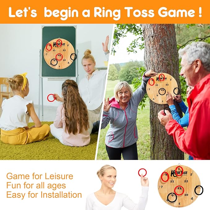 Hook Game Ring Toss for Adults & Kids, Wooden Board Dart Wall Game, Outdoor Indoor Games for Family and Friends, Played at Dorm, Beach, Party, Camping and Yard