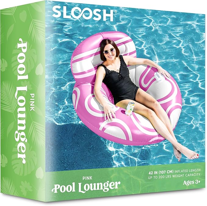 Sloosh Inflatable Pool Floats Chair - River Tube Pool Floaties Sofa with Big Backrest, Lounge Above Water Floating Chair Mesh Bottom Swimming Pool Party Toys Lounger Lake Raft for Adults (Pink White)