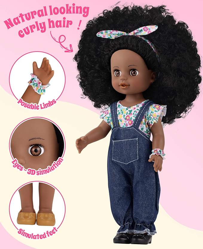 GAGAKU Black Doll for Girls, 14" Black Baby Dolls Set for Toddlers Kids 2 3 4 5 6 Years Old, Black Girl Baby Doll with Natural Hair, Including Doll Clothes Accessories