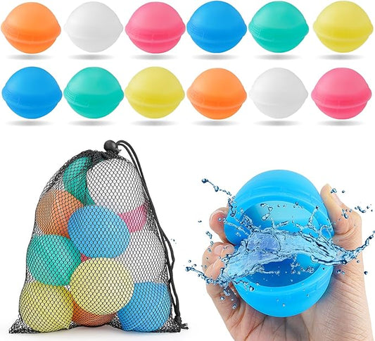 Reusable Water Balloons for Kids, 12Pcs Silicone Self-Sealing Refillable Water Balls Balloons, Summer Water Play Toys Splash Balls for Outdoor Games Backyard Lawn Beach Fun Games for Boys Girls