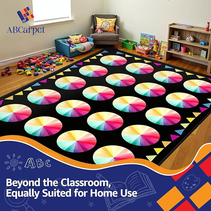 Classroom Rug Carpet for Elementary School Daycare Nursery Rug Non Slip Soft Washable Seating Rug Seats Teacher Rug Colorful Foldable Rolling Packing (6.5 x 9.8ft, B014-ColorCard-Economy)