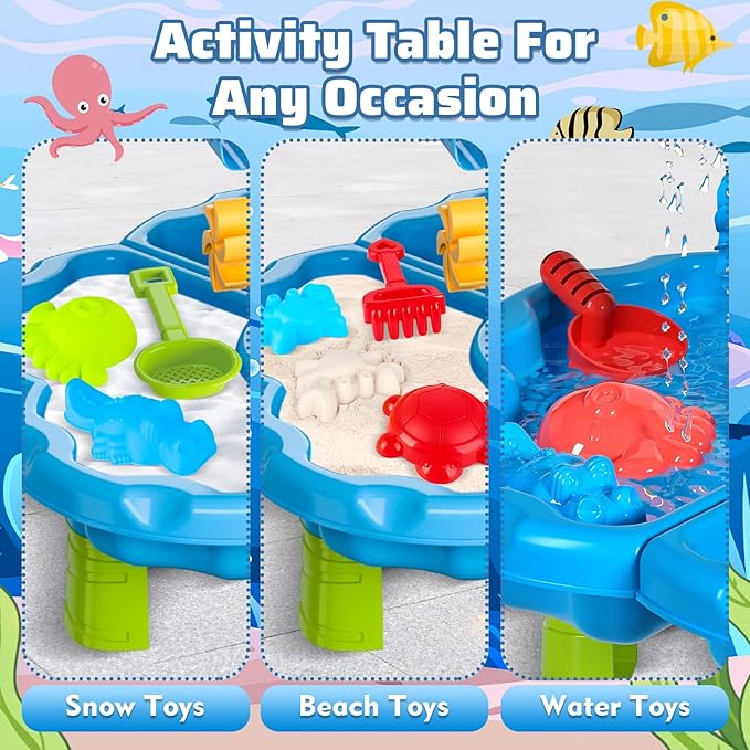 deAO Sand and Water Table Beach Toys Outdoor Activities Play Table for Kids Sand Pit Water Table Children Garden Toy Beach Play Activity Set Indoor Outdoor Summer Toys for Girls Boys Kids