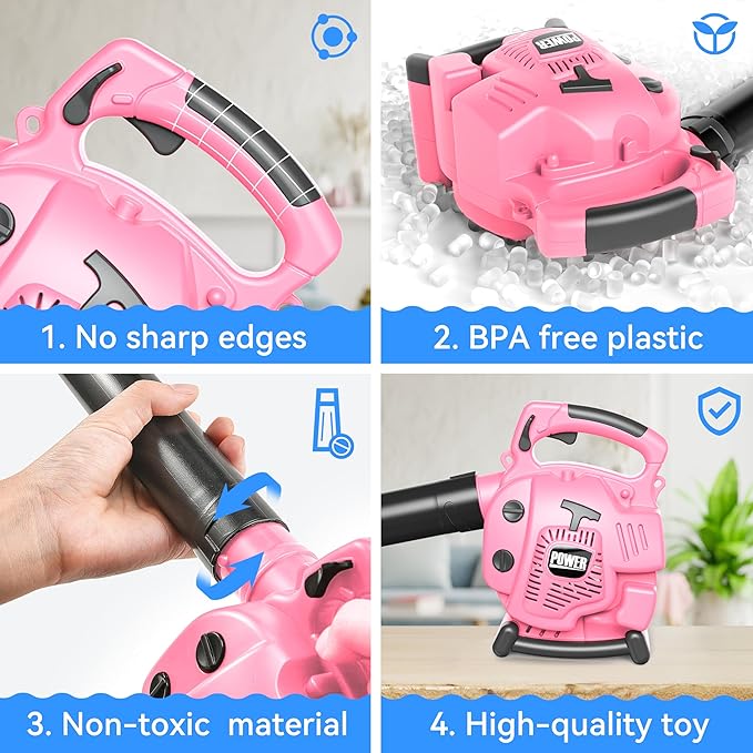 Bubble Leaf Blower for Toddlers - Upgrade Pink Kids Bubble Machine with Gardening Tool Set, 2 in 1 with Extra Bubble Blower Kit Outdoor Play Toys, Birthday Party Gifts for Boys Girls Age 3 4 5+ Years