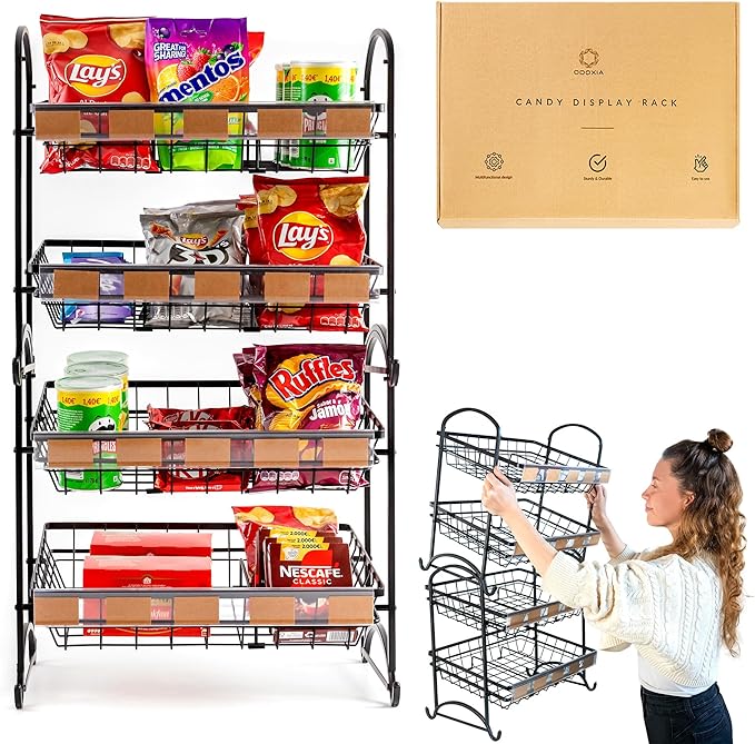 Candy Display Rack | Stackable Candy Organizer | Snack Organizer For Countertop | Snack Shelf And Chip Rack For Stores | Snack Display For Counter | Snack Stand For Office 2-Pack