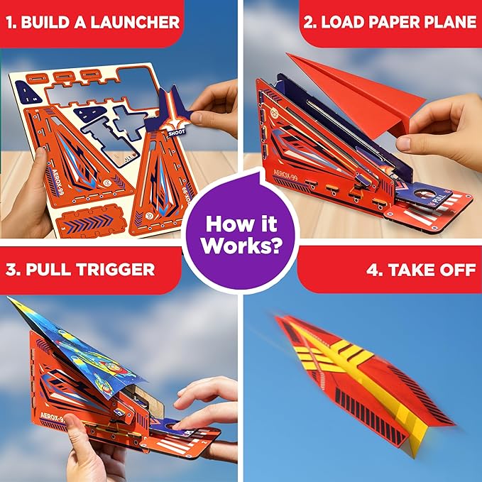 Doctor Jupiter Paper Airplane Book Kit for Kids Ages 6+ | Birthday Gift Ideas for 6-7-8-9-10-11-12 Year Old Boys & Girls | Learning & Educational STEM Toy with 50 Paper Airplanes and Launcher