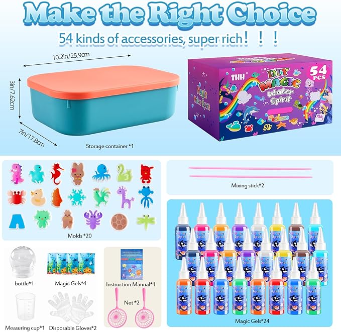 Aqua Fairy Water Gel Kit, Magic Water Elf Toy Kit, Toys Gifts for 3-12 Year Old Boys Girls Kids, Craft Kit with 24 Colors Magic Gel and 20 Shape Molds, Party Favors, Arts & Crafts DIY STEM Toy