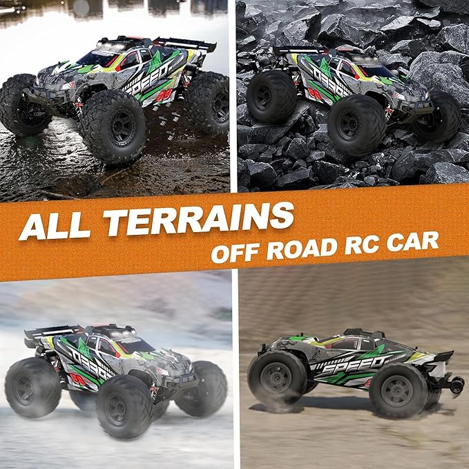 1:10 Large Brush RC Car for Adults, Fast Remote Control Car, Rc Truck 28+MPH, All Terrain 2.4Ghz Electric Hobby Grade Rc Cars, 4WD Off Road Monster Truck for Adults - Olive Green