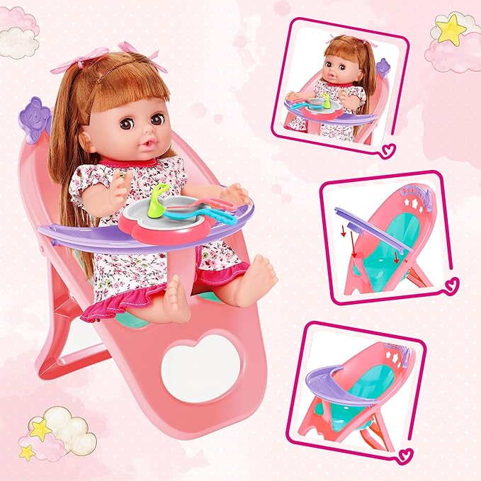 Baby Doll Toys Set, 14" Doll Toys, 25Pcs Dolls Care Toy Playset, Toddlers Toy Doll Set Incl Cradle Crib, High Chair, Milk Bottle, Pacifier, Diaper, Baby Gift for Age 3 4 5 6+ Years Old Girls Boys