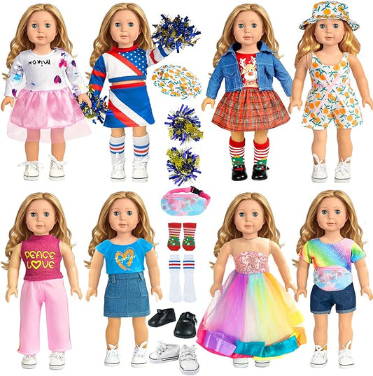 18-inch-Doll-Clothes-Accessories ARTST 18 Doll Accessories American Doll Clothing Dress Outfit Set with Hat Shoes Socks WaistBag for Girls