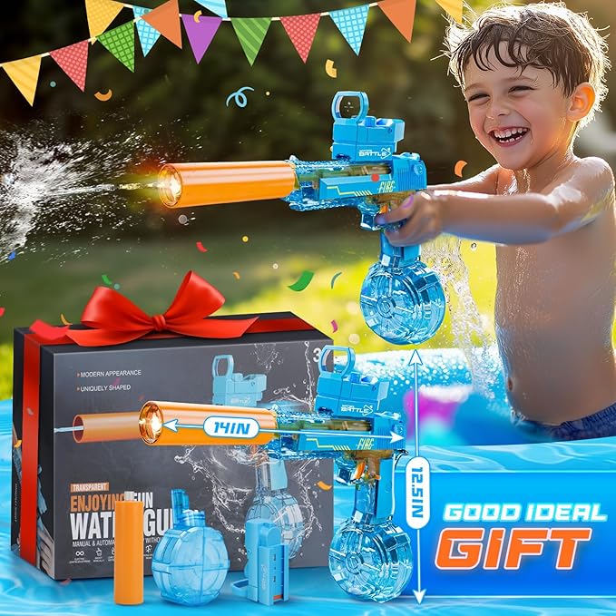 Electric Water Guns for Kids Ages 4-8: Automatic Squirt Gun 32FT Long-Range Large Capacity Water Gun Ideal for Pool Party Beach and Backyard Battles Summer Outdoor Water Toy for Kids 8-12, Blue