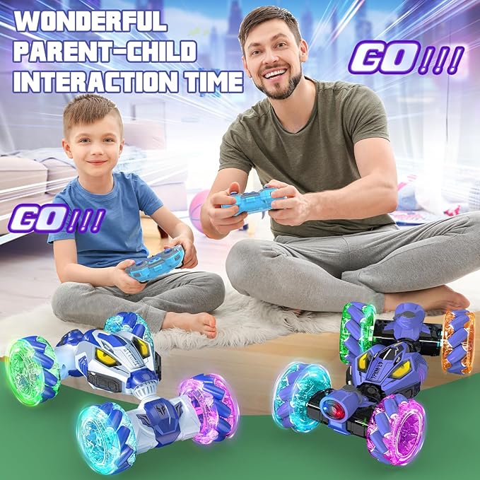 Gesture Sensing RC Stunt Cars - Toys for Boys Girls 6-12 | Best Gifts for Kids 6+ Years Old | 4WD 360° Rotating Remote Control Transform Car | All-Terrain Off Road Vehicle with Lights Music Purple