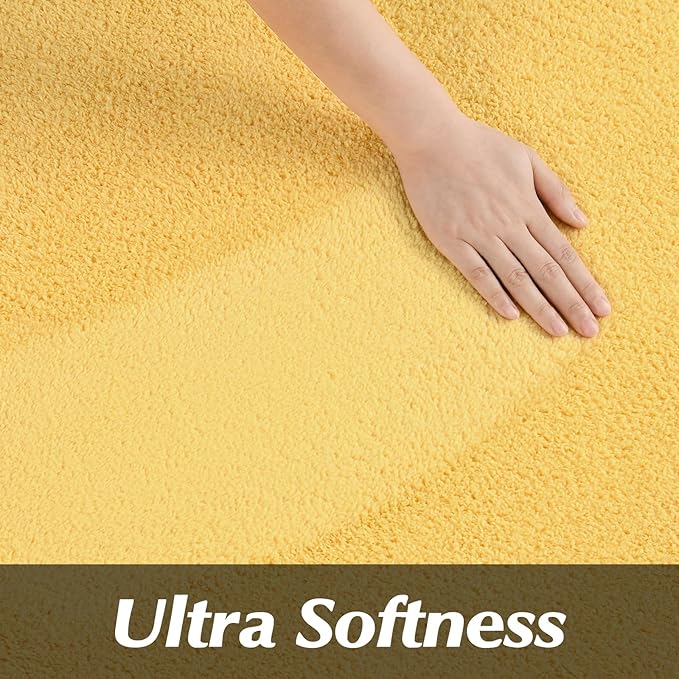 FlyDOIT Round Area Rugs for Bedroom Living Room, 4x4 Yellow Super Soft Comfy Thickened Memory-Foam Indoor Circle Carpets, Modern Aesthetic Minimalist Carpet for Boys Girls Adults Nursery Home Décor