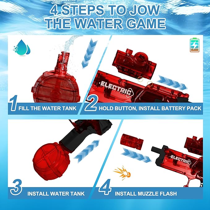 Electric Water Gun for Kids Ages 8-12-Automatic Water Gun-Super Soaker with Automatic High Power,Beach Toys for Summer Outdoor Fun,Perfect Pool and Water Guns Play (Red)