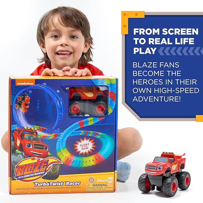 Blaze and The Monster Machine Race Track Set - 117-Piece STEM Playset with Flexible Glow Tracks - Official Nickelodeon Toys for Kids Ages 3 to 8 - Birthday Gifts for Boys & Girls by JitteryGit