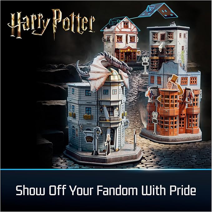 4D Build, Harry Potter Diagon Alley 3D Model Kit with 4 Buildings, Harry Potter Collectibles & Desk Décor, Adult Puzzle, Building Toys, 3D Puzzles for Adults & Teens, 287 Pieces, for Ages 12 & Up
