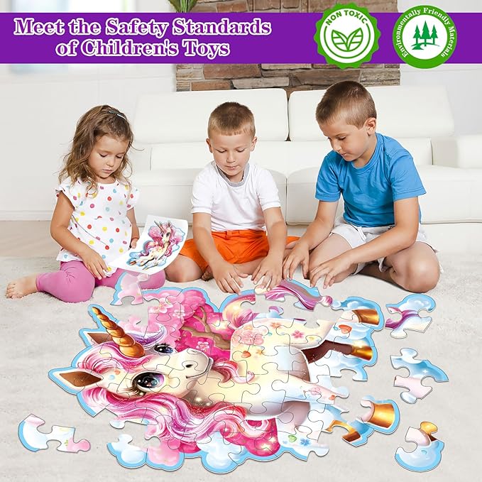 45pcs Shimmery Unicorn Floor Puzzles for Kids Ages 3-5, Jumbo Jigsaw Puzzles for Kids Unicorn Puzzle for Toddlers Age 3+ Year Olds, Unicorn Toy Gifts for Girls (Size: 28 '' x 33 '')