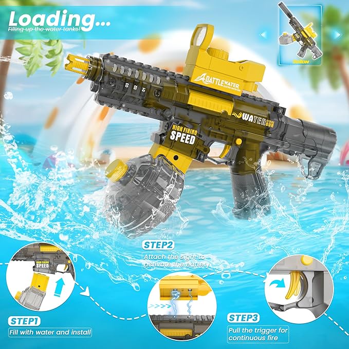 2025 Electric Water Gun for Adults Kids, Automatic Water Gun Toy for Kids Ages 4-8 8-12, Large Capacity High Power, 32ft Ultra-Long Range, Summer Pool Outdoor Beach Water Toys for Boys Girls(Yellow)