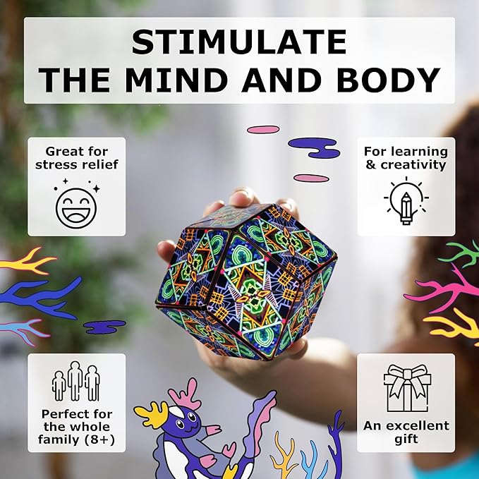 SHASHIBO Meow Wolf Shape Shifting Box - STEM Magnetic Fidget Cube That Transforms Into Over 70 Shapes, Download Fun in Motion Toys Mobile App (Glowquarium)