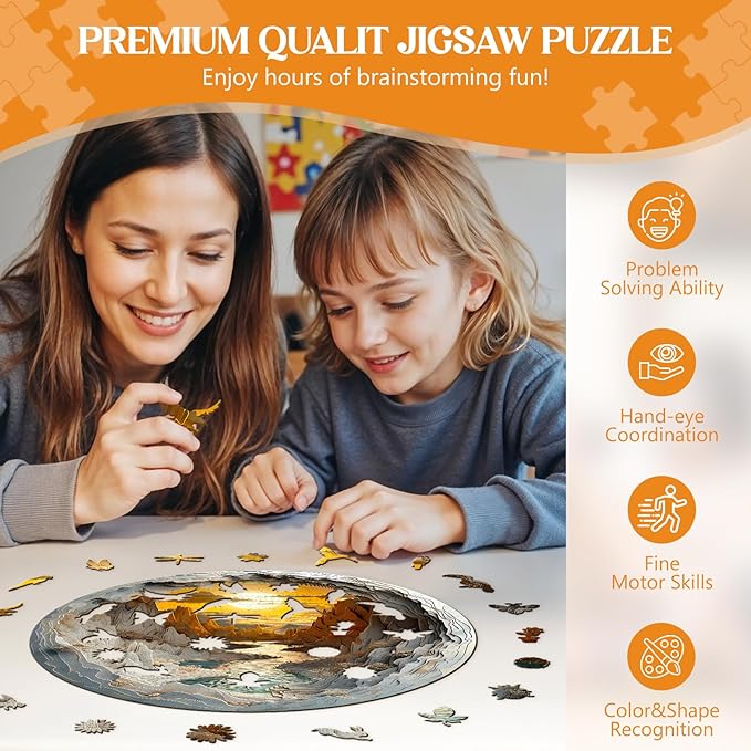 Wooden Puzzles for Adults, Wooden Jigsaw Puzzles for Adults Kids, 3D Vision Inside The Cave-1 Unique Shaped Wood Puzzles Adult, Creative Birthday Gifts for Friends Family Game(13.4 * 13.4in 300pcs)