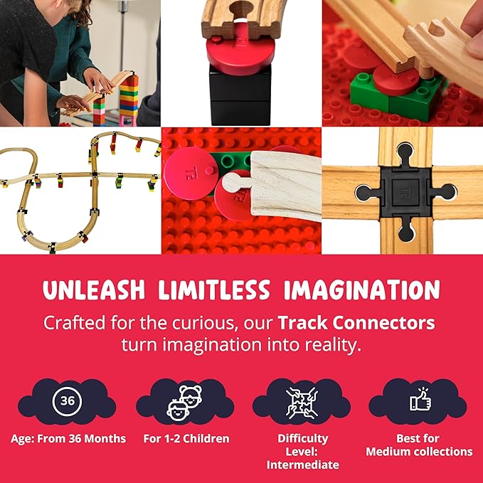 Plastic Track Connectors for Wooden Train Set - 20 Compatible Train Connectors for Duplo & Brio Train Set - Toy2 Track Connectors Spare Parts for Wooden Train Track Set - Allround Medium