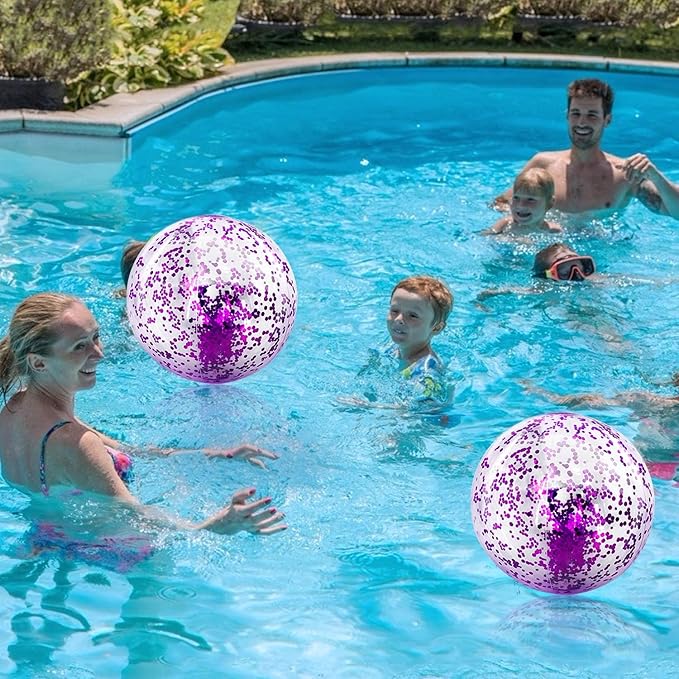 12 Pack Inflatable Beach Balls Bulk 16" Glitters Pool Toys Balls for Pool, Beach, Summer Pool Party - Swimming Pool Game Water Beach Toys Kid Party Favor Summer Decorations Blow Up Grape Beach Ball