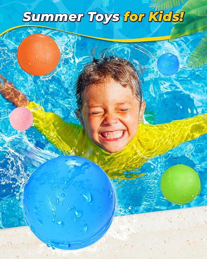 Multicolored Reusable Water Bomb Balloons,Pool Outdoors Summer Party Grasslands Toys Gifts,Automatic Water Filling Balloons for 3+ Years Old Boys Girls Adults (12PCS)