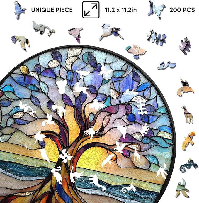 Wooden Puzzle for Adults - 3D Tree of Life Wooden Jigsaw Puzzles 500 Piece, Unique Shaped Challenging Puzzles, Exquisite Packaging, Best Gift Toys for Family Friends 16.5x16.5 in