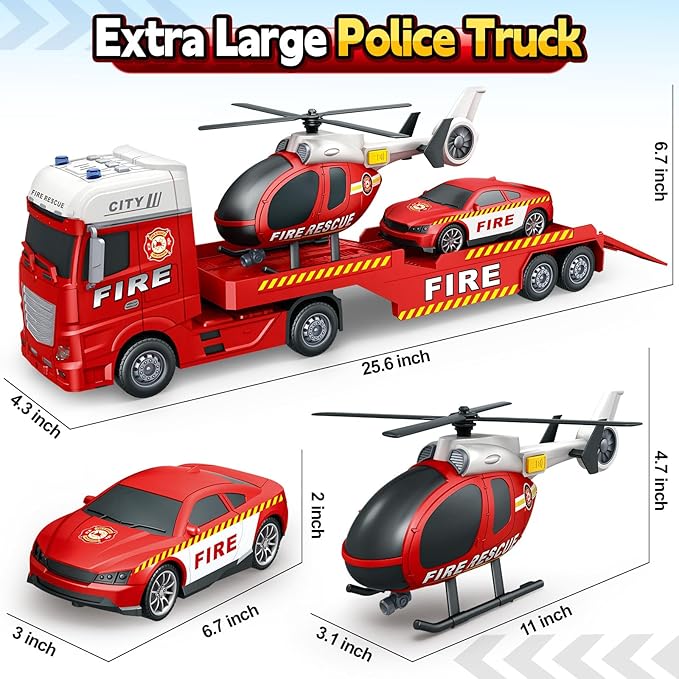Kids Toys for 3 4 5 6 7 8 Years Old Boys, 15" Fire Truck Toy with Lights, Sounds, Toddler Friction Powered Truck Vehicle Toy for Boys Girls Birthday Gifts