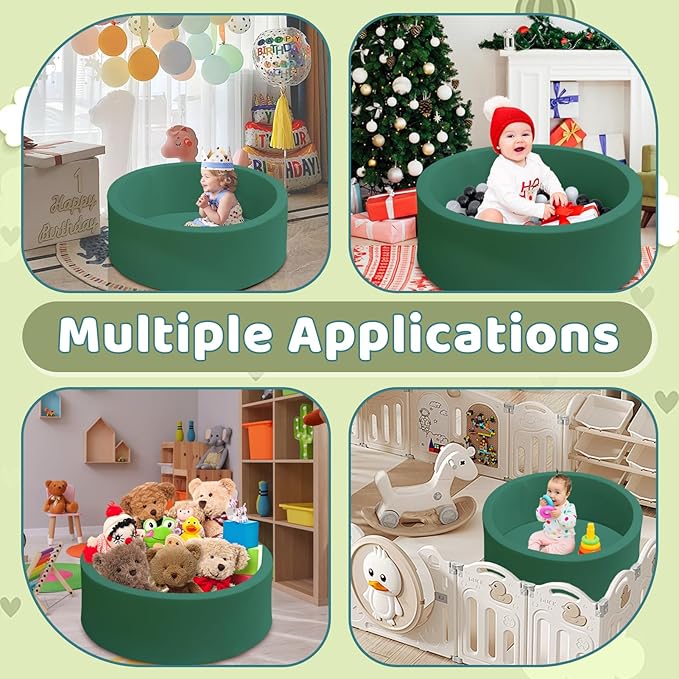 Baby Ball Pit 35.4" Soft Round Memory Foam Ball Pits NOT Included Balls Indoor Outdoor Playpen for Babies Toddlers Kids Great Gift for Girls Boys, Dark Green