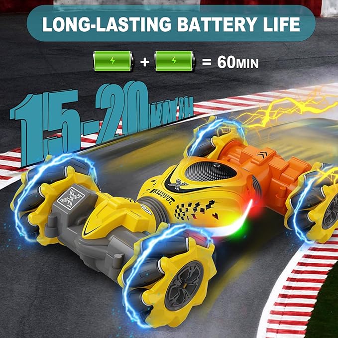 RC Stunt Car, 2.4Ghz Remote Control Sensor 4WD Offroad Car, High Speed Drift 360° Rotating Twist Toy Car with Music Lights, Ages 6-13 Boys Girls Birthday