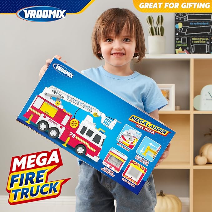 JOYIN Extra Large Fire Truck Toys for Boys Girls with 33-inch Ladder, Lights, Realistic Sirens & Button, Big Firetruck Engine for Toddlers 3+, Christmas Birthday Gift